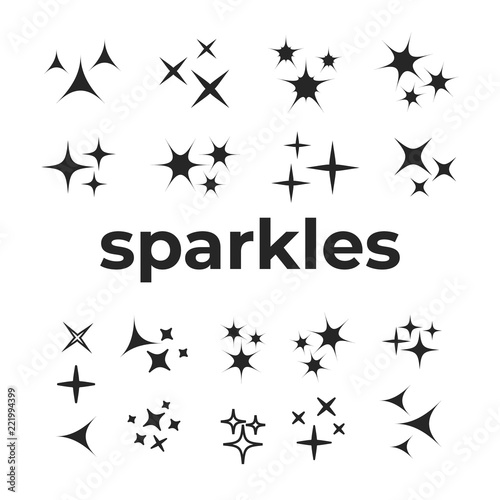 Sparkle lights stars set. Bright firework, decoration twinkle, shiny flash