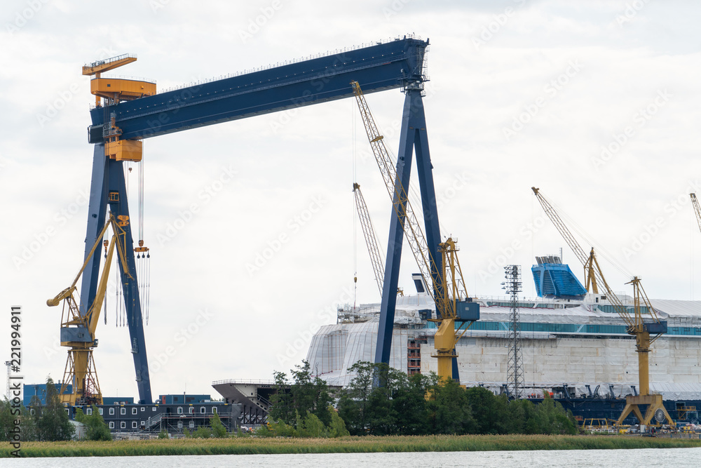 Construction of a cruise liner at the shipyard Construction of a cruise liner at the shipyard