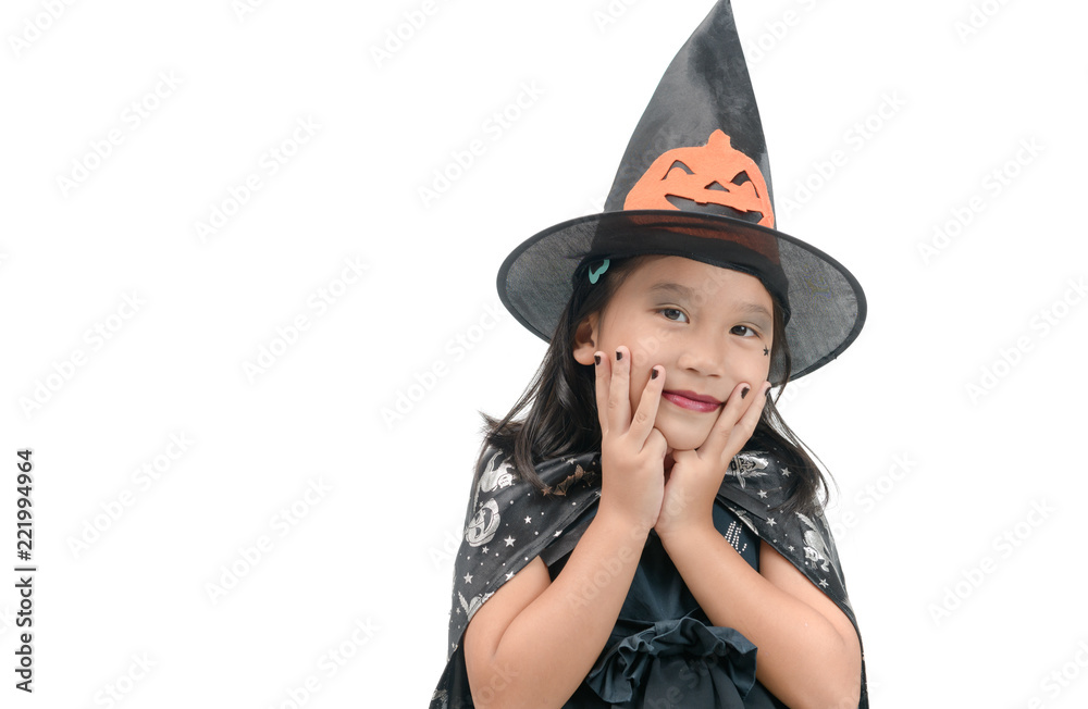funny child girl in witch costume for Halloween funny child girl in witch costume for Halloween