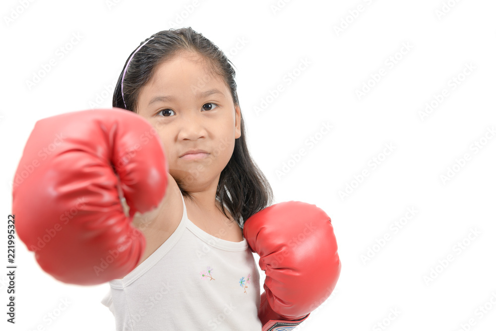 girl fighting with red boxing gloves isolated girl fighting with red boxing gloves isolated