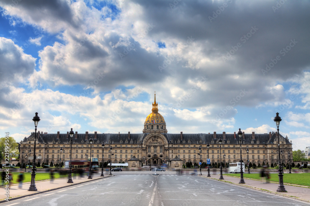 Spring clouds over Invalides in Paris, France