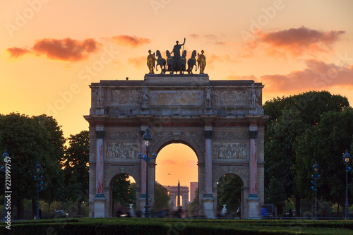The Arc de Triomphe du Carrousel at sunset in Paris  France