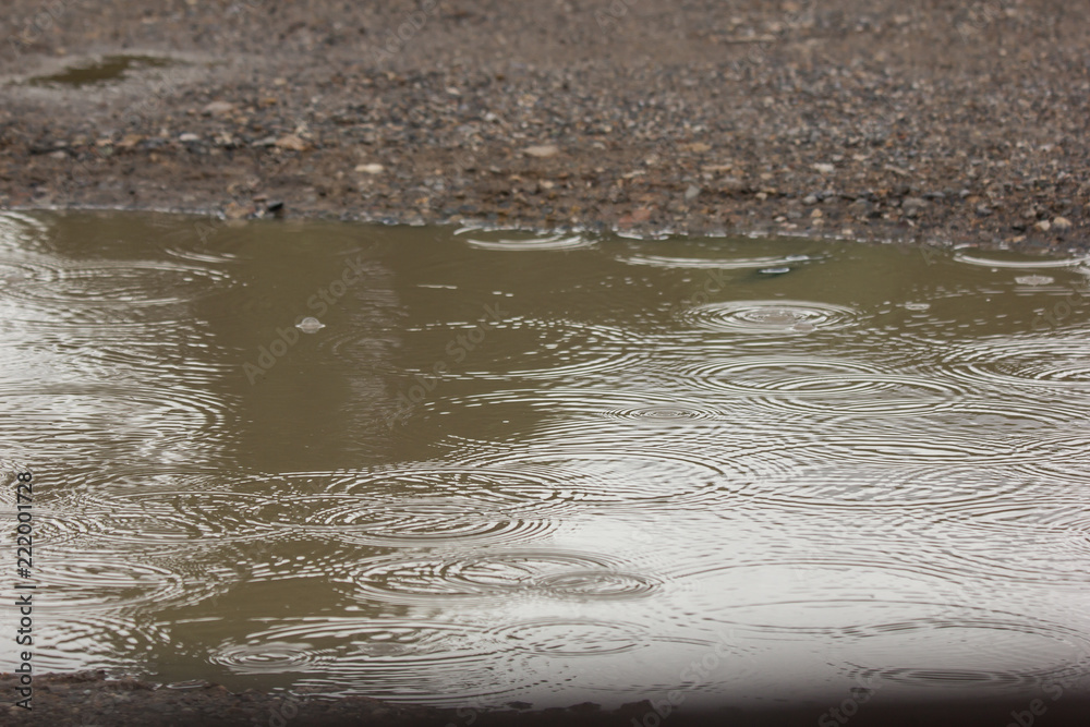 water puddles with raindrops and water circles water puddles with raindrops and water circles