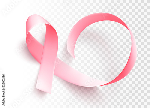 Realistic pink ribbon. Symbol of breast cancer awareness month in october.