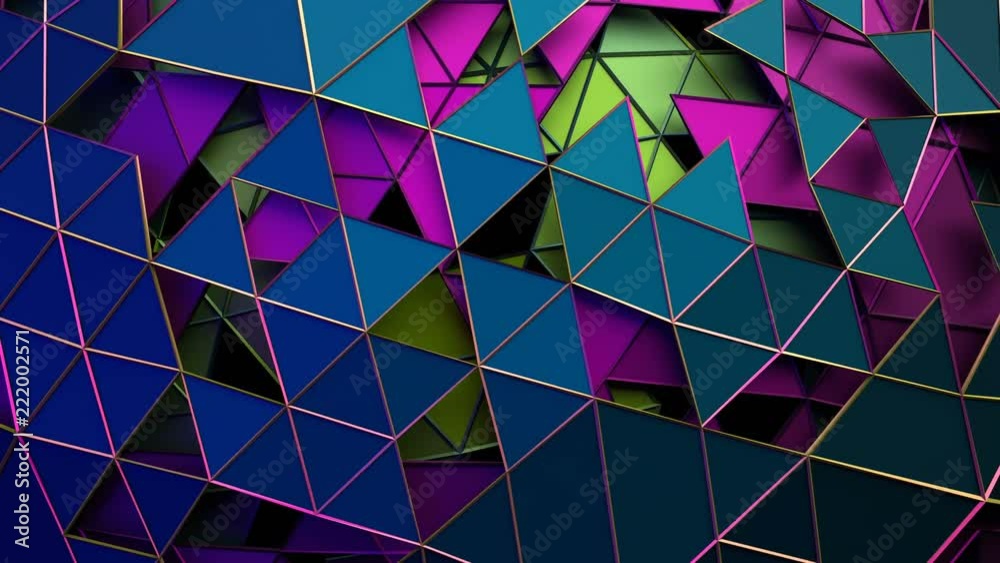 Abstract 3d rendering of geometric surface. Modern looped animation background with polygonal shape. Seamless motion design. 4k UHD