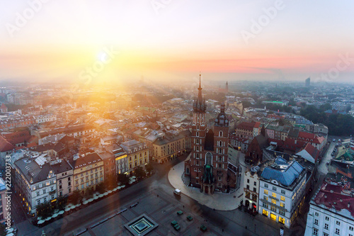 Krakow Market Square, Aerial sunrise