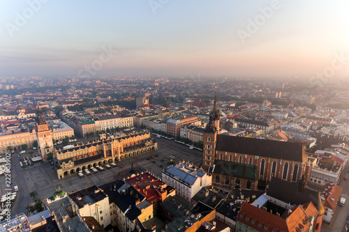 Krakow Market Square  Aerial sunrise