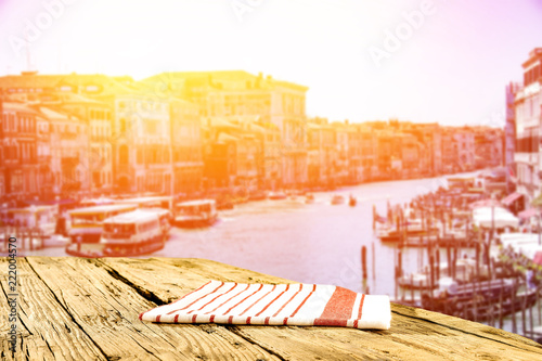 sunset in venice at the wooden table Grand canal 