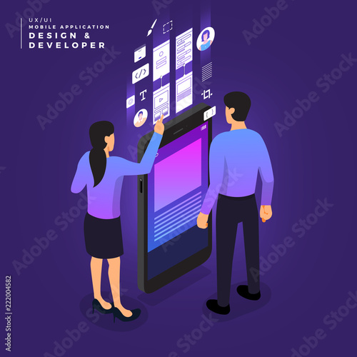 Isometric business UI/UX Team