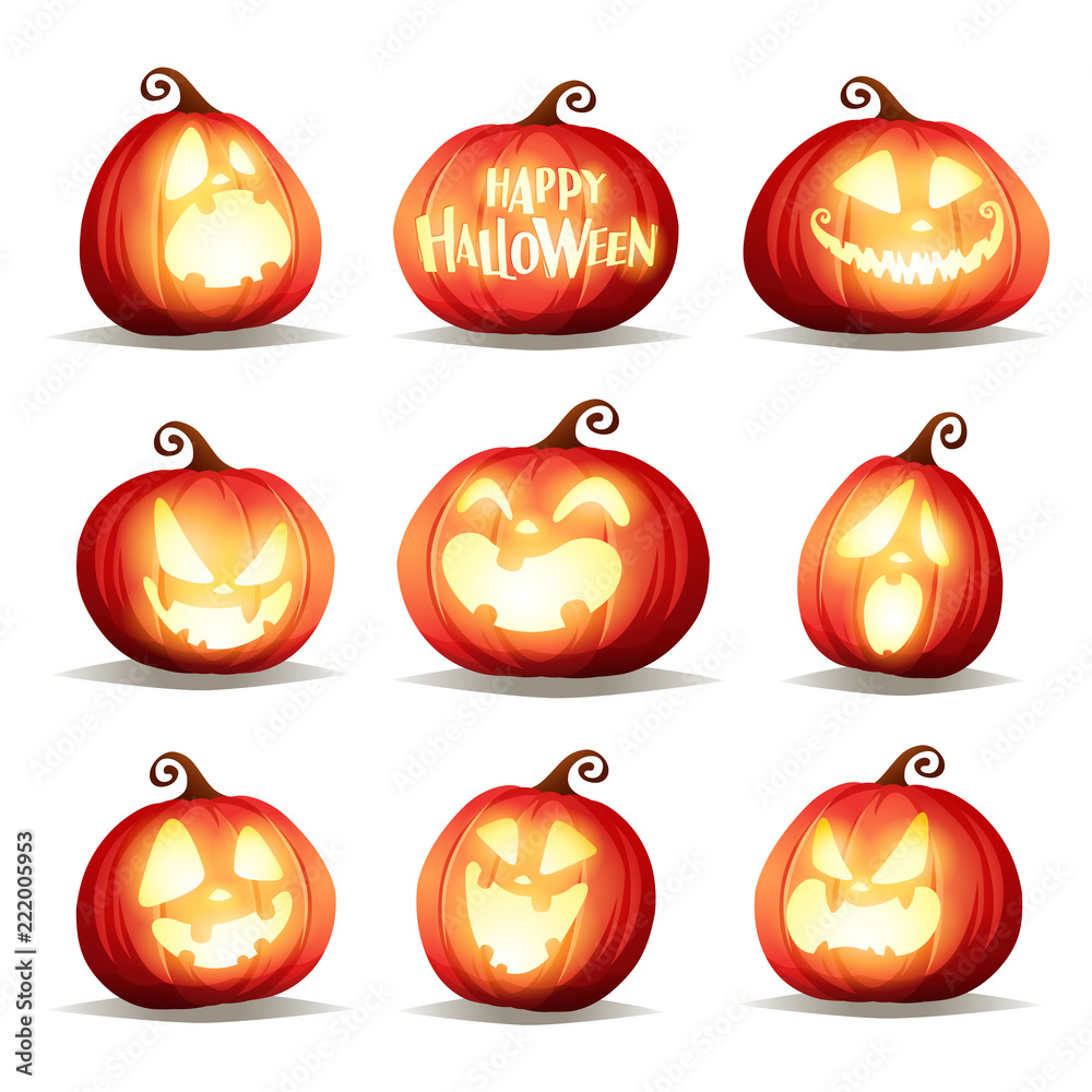 Set pumpkins of Halloween. A variety of pumpkins for Halloween design