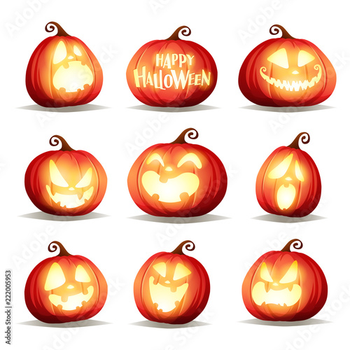 Set pumpkins of Halloween. A variety of pumpkins for Halloween design. Collection of Halloween pumpkins.
