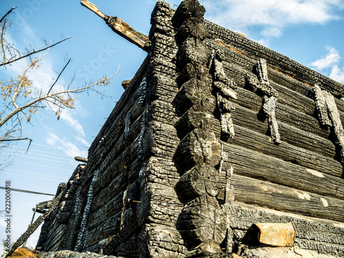 Wood house after fire. photo