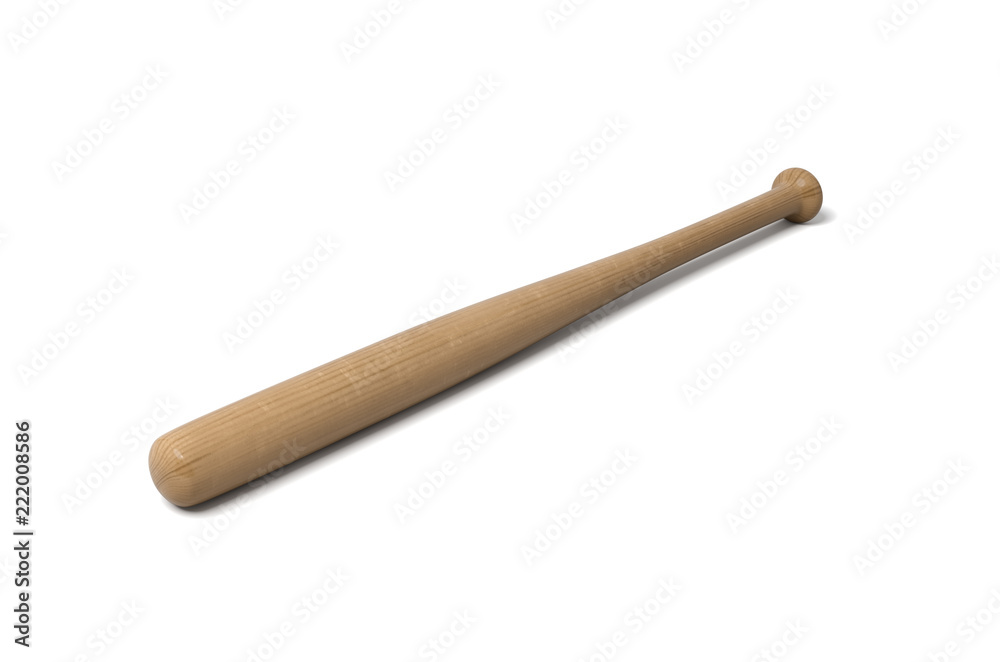 3d rendering of a single wooden baseball bat with polish finishing isolated on a white background. 3d rendering of a single wooden baseball bat with polish finishing isolated on a white background.