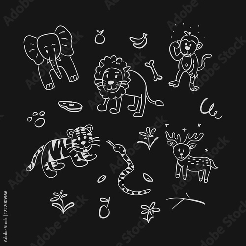 set animal hand drawing doodle illustration set