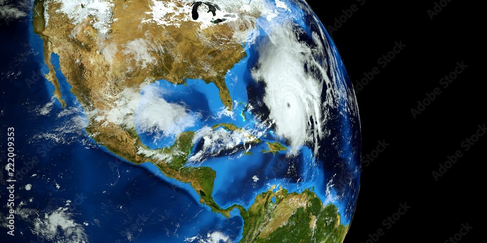 Fototapeta premium Extremely detailed and realistic high resolution 3D illustration of a Hurricane. Shot from Space. Elements of this image are furnished by Nasa.