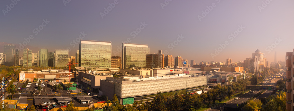 Panoramic of Santiago de Chile in las Condes, view of Parque Arauco luxury mall