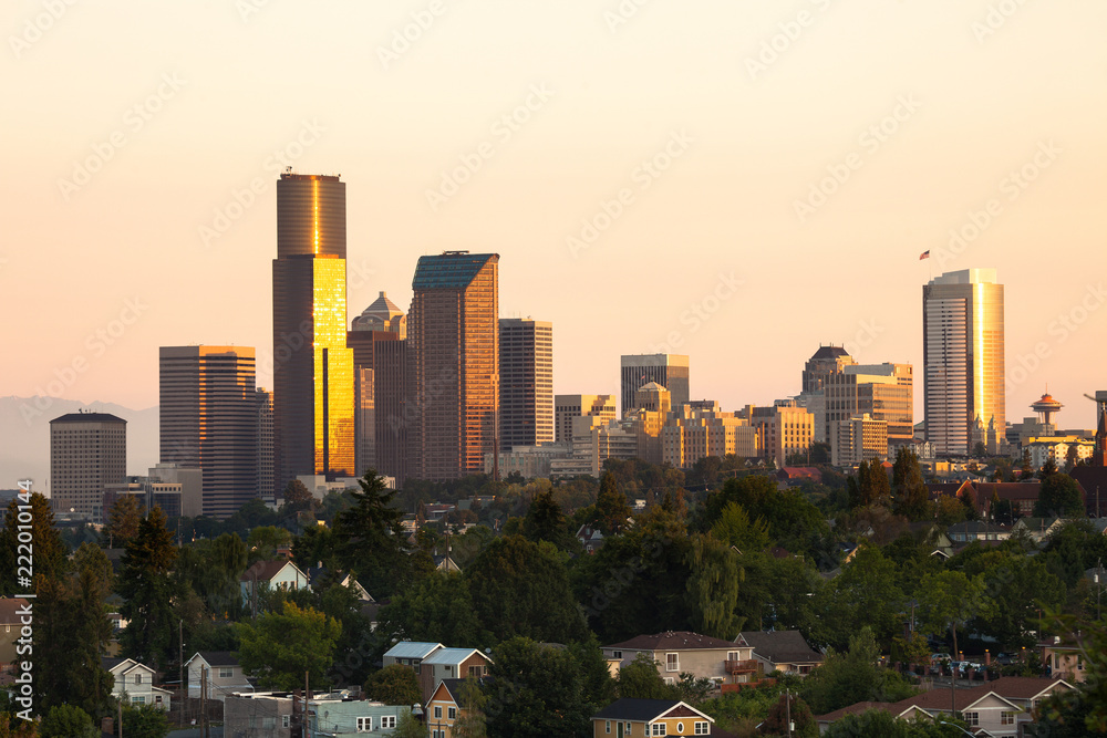 Obraz premium Downtown Seattle at dawn, Washington State, USA