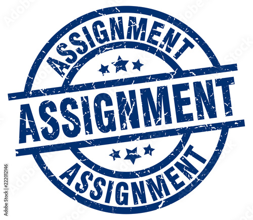 assignment blue round grunge stamp