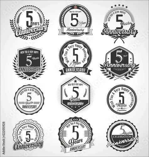 Retro vintage anniversary badges and labels collection 