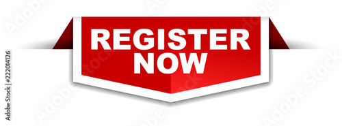 red and white banner register now