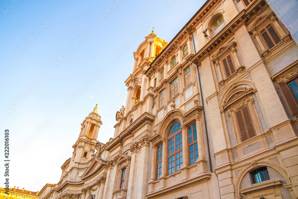 View on the Sant Agnese in Piazza Navona church in Rome, Italy on a sunny day.