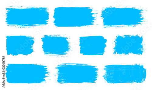 Blue paint spot set. Vector paint, ink vector brush splash, brush, stroke, spot, frame or texture collection. Grunge paintbrushes, backgrounds, ink boxes. Banner, shape, label, sticker and badge. 