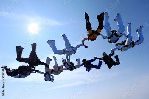 Skydiving. Formation is in the sky.
