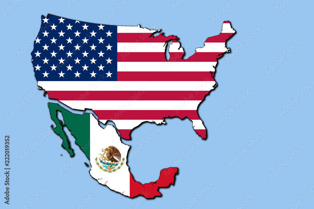Usa And Mexico Flags Map Isolated 3d Illustration Stock Illustration
