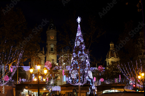 Christmas decoration in the Town Hall Square of Valencia, Spain