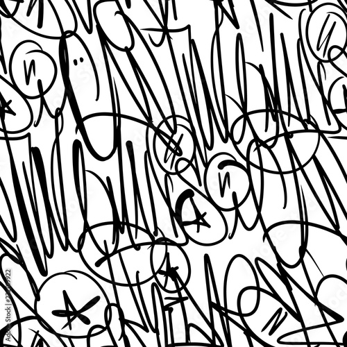 Vector graffiti tags seamless pattern, print design.