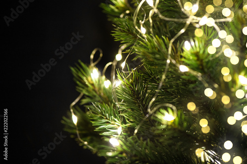 Christmas tree decoration lights Festive background
