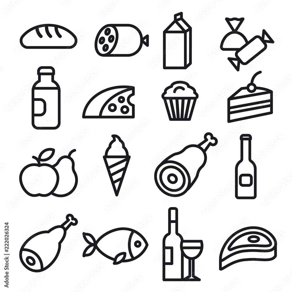 Fototapeta premium food grocery icons