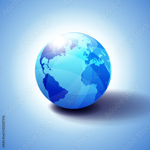 Europe  America  Africa Background with Globe Icon 3D illustration  Glossy  Shiny Sphere with Global Map in Subtle Blues giving a transparent feel.