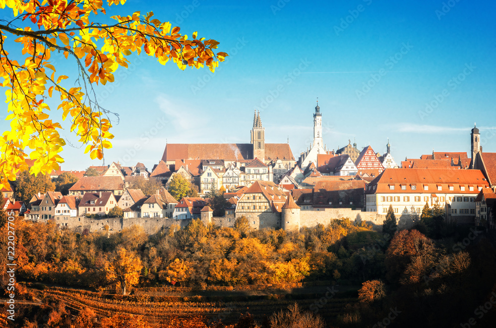 panoramic view of Rothenburg ob der Tauber, Germany at fall