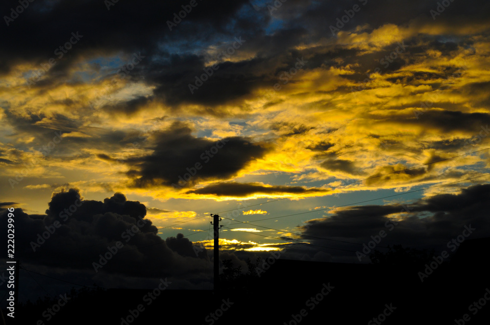 dramatic sky over the village