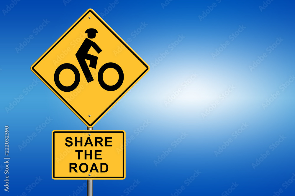 Bike Road Sign - Share The Road with blue background Bike Road Sign - Share The Road with blue background