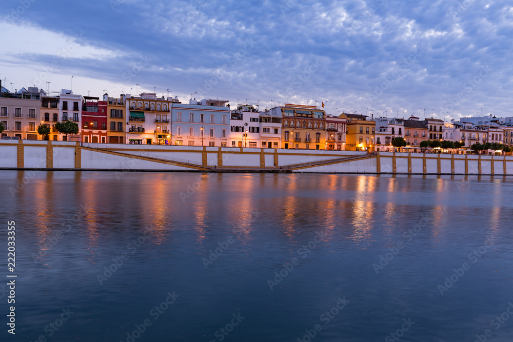 Obraz premium Seville, Spain, Night view of the fashionable and historic districts of Triana