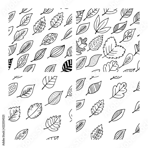 Seamless patterns of autumn leaves. Elegant and beautiful leaflets and plant elements.