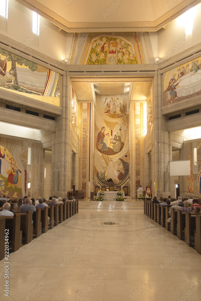 Krakow, Poland, August 15, 2018: Interior of the Sanctuary in Lagiewniki. The center of Pope John Paul II.