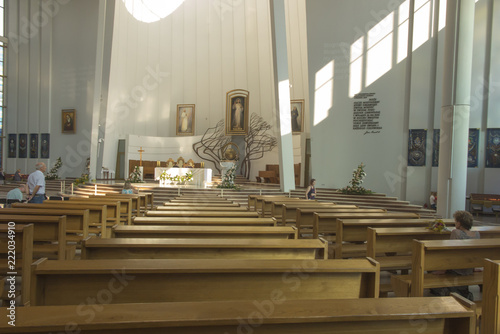 Krakow, Poland, August 15, 2018: Interior of the well-known Sanctuary of the Divine Mercy in Lagiewniki.
