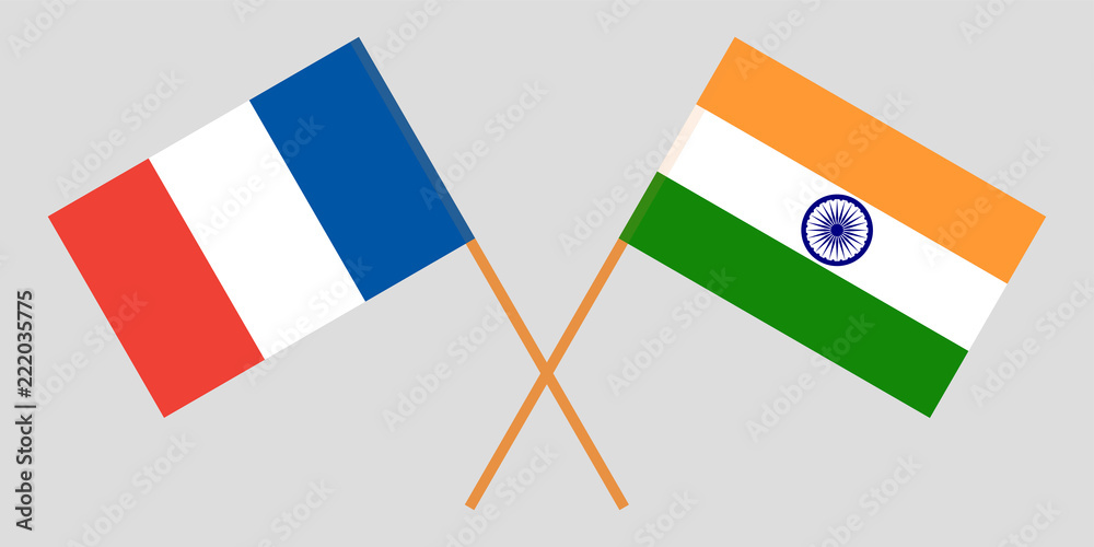 France and India. French and Indian flags. Official colors. Correct