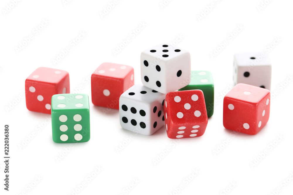 Colourful dice isolated on white background Colourful dice isolated on white background