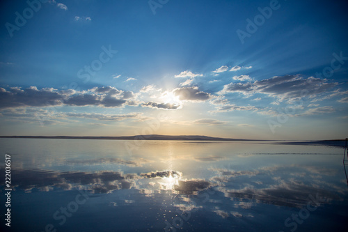 beautiful landscape and reflection in salt lake in Turkey