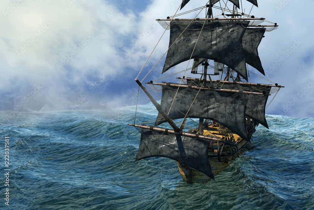 Fototapeta premium piracki statek pływający po morzu, renderowania 3D