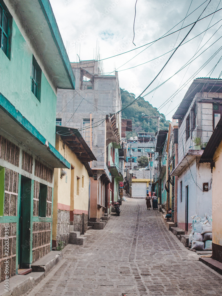 Typical street in San Pedro La Laguna, a lakeside Mayan town on Lake Atitlán, Guatemala