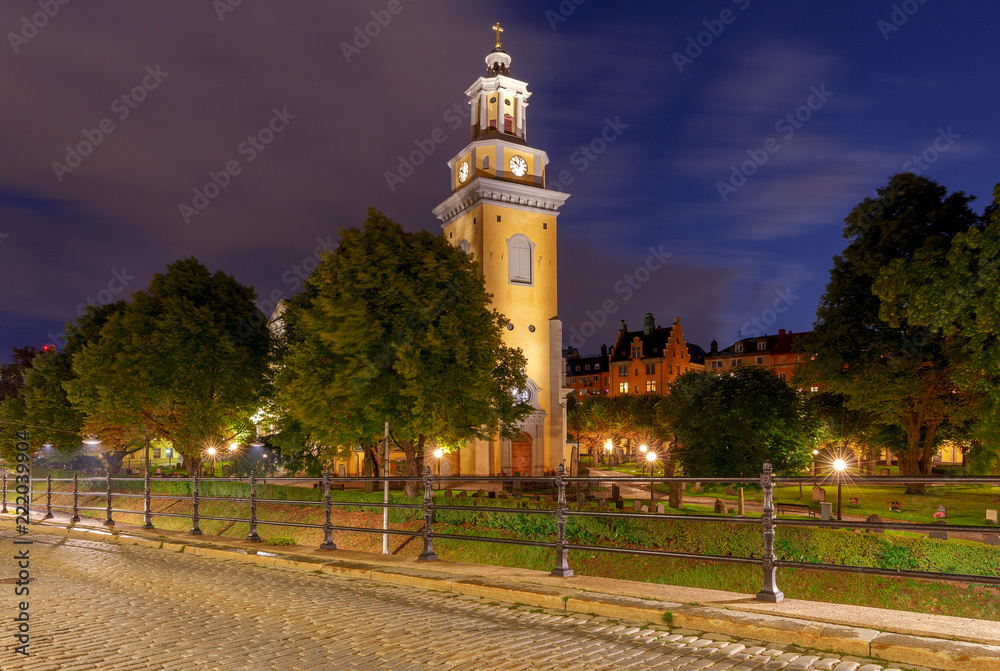 Stockholm. Church of Mary Magdalene at night.
