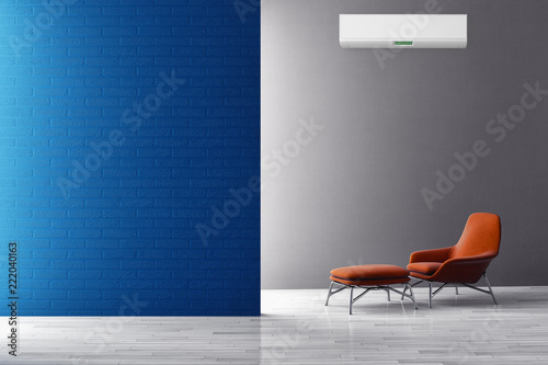 modern bright interiors apartment Living room with air conditioning illustration 3D rendering computer generated image