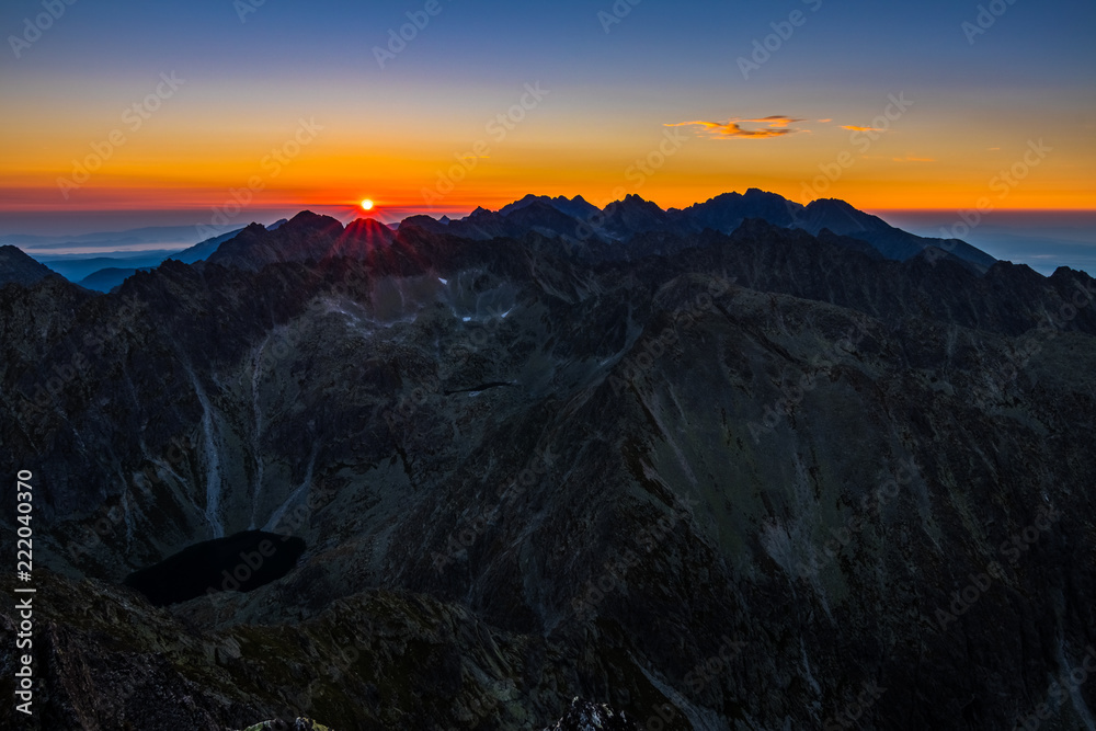 Sunset/sunrise series from the top of spectacular mountain called Krivan in High Tatras, Slovakia. 