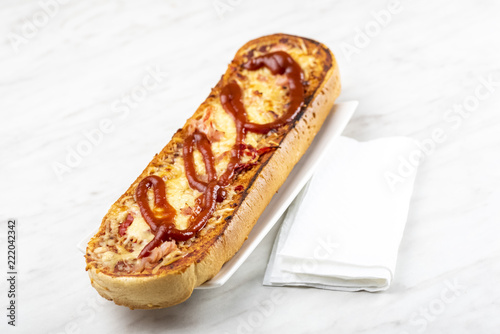 casserole - cheese sandwich and ketchup
