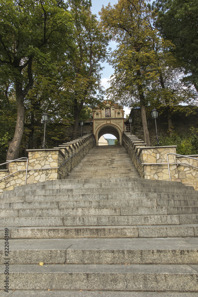 Stone stairs leading to the Basilica of St. Anne on Mount St. Anna